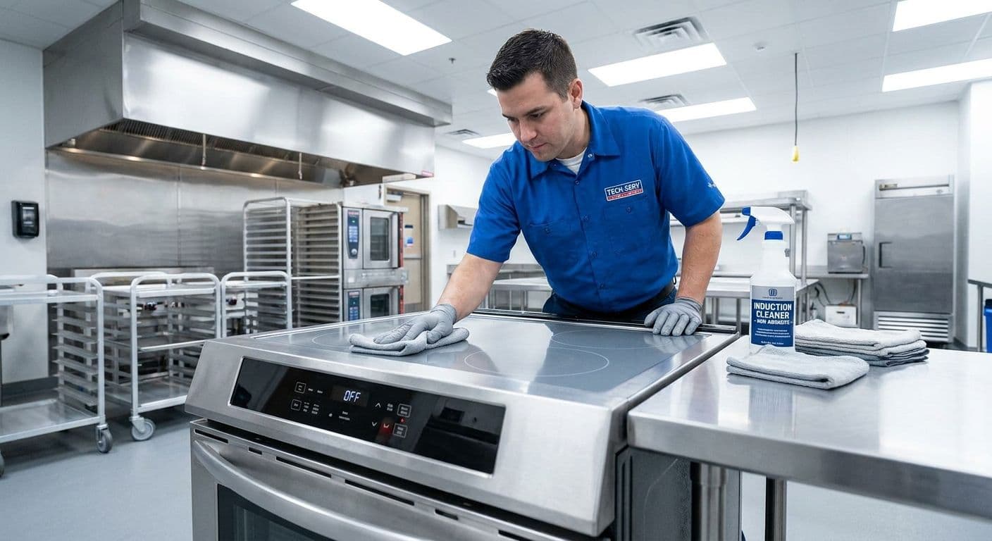 Technician maintaining a commercial induction cooker