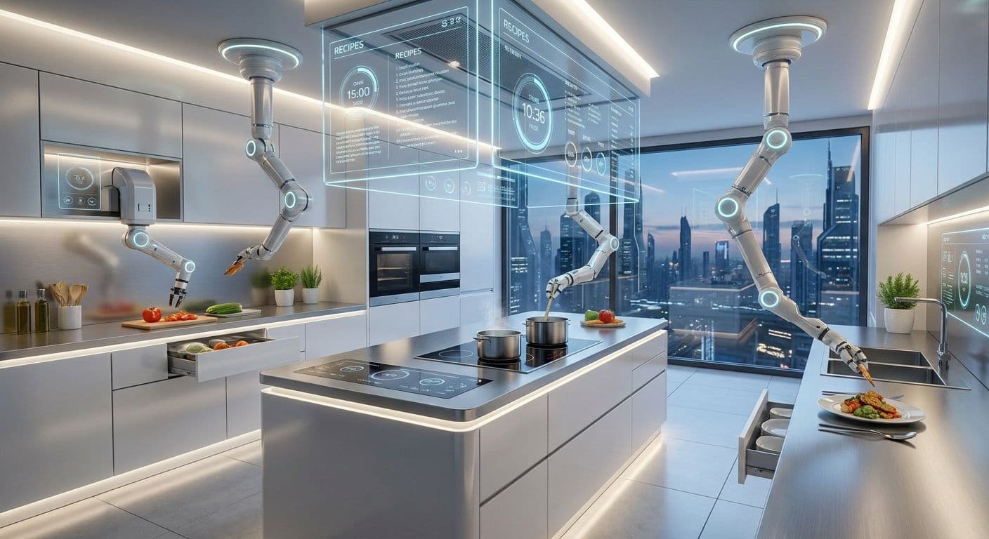 Concept of future AI-driven commercial kitchen